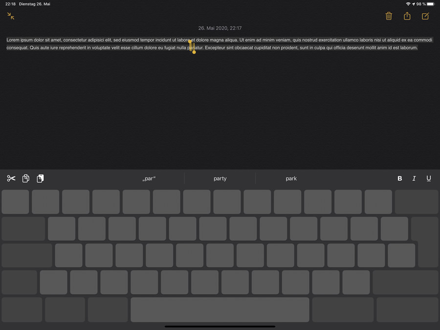 iOS und iPadOS-Tipp: Die Bildschirmtastatur als Trackpad nutzen