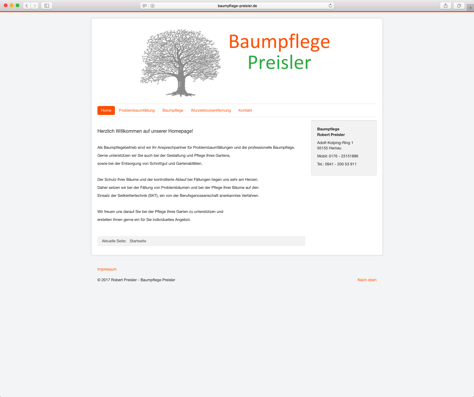 Webdesign Referenz Baumpflege Preisler